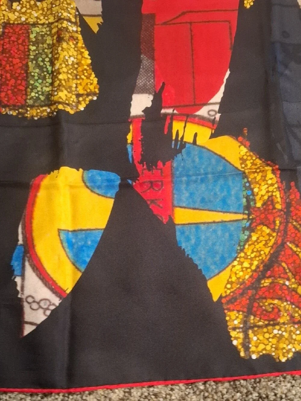 Black Multicolor Abstract Silk Accent Scarf by Bianca Emiliano